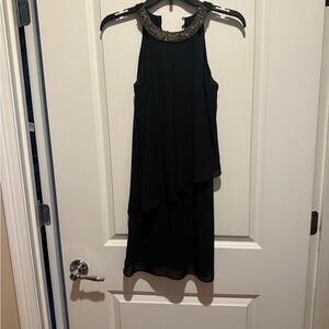 BCX Black Midi Dress with Embellished Neckline
